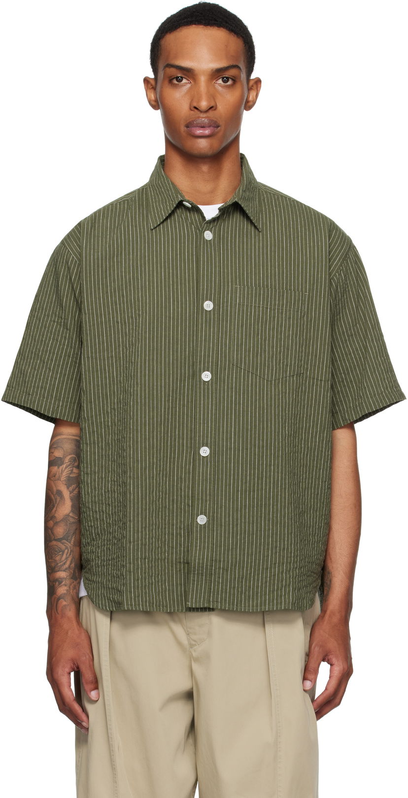 Сорочка NORSE PROJECTS Norse Projects Mo Oversized Stripe Short Sleeve Shirt Зелений | N40-0829