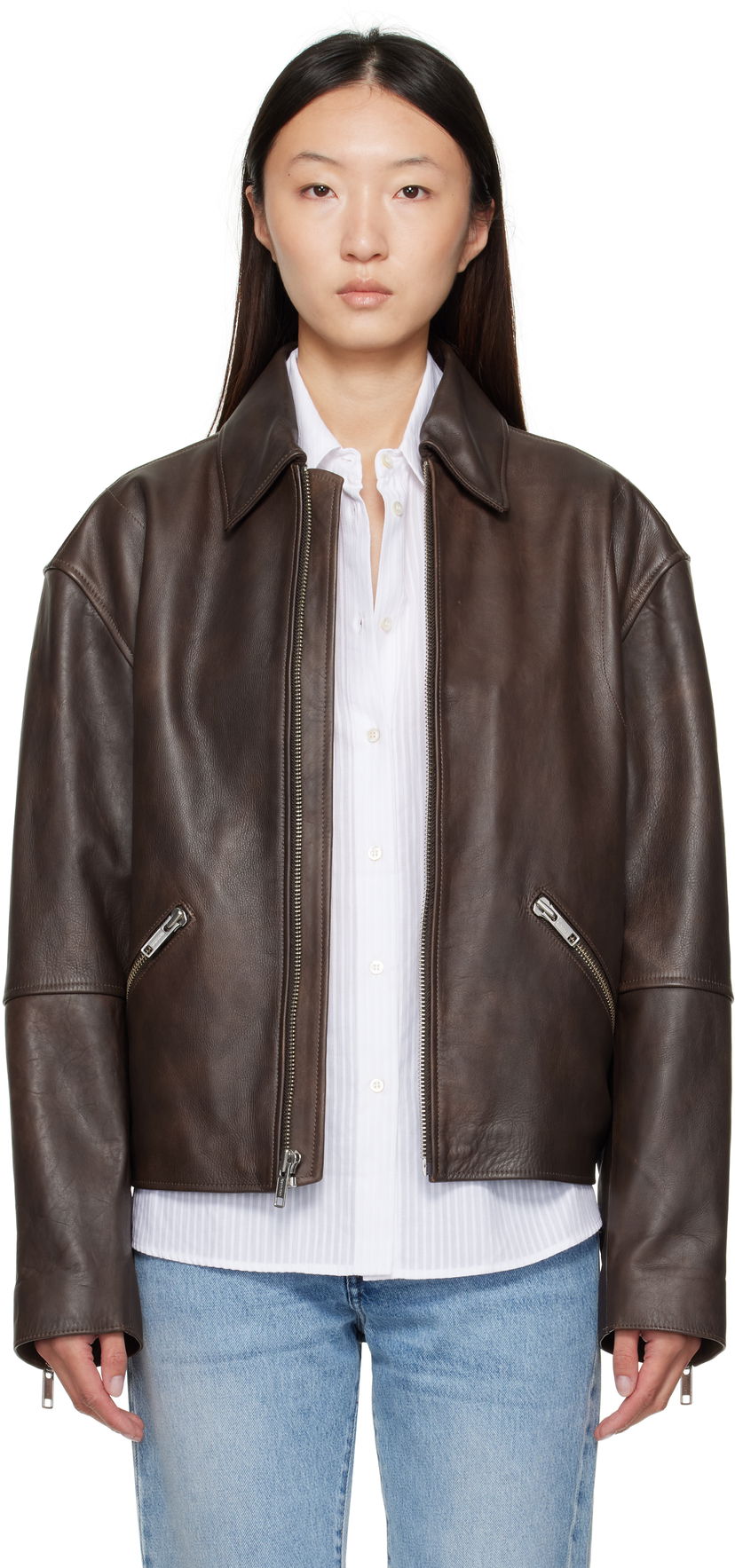 Куртка CALVIN KLEIN Calvin Klein Distressed Leather Biker Jacket Коричневий | 81B530G