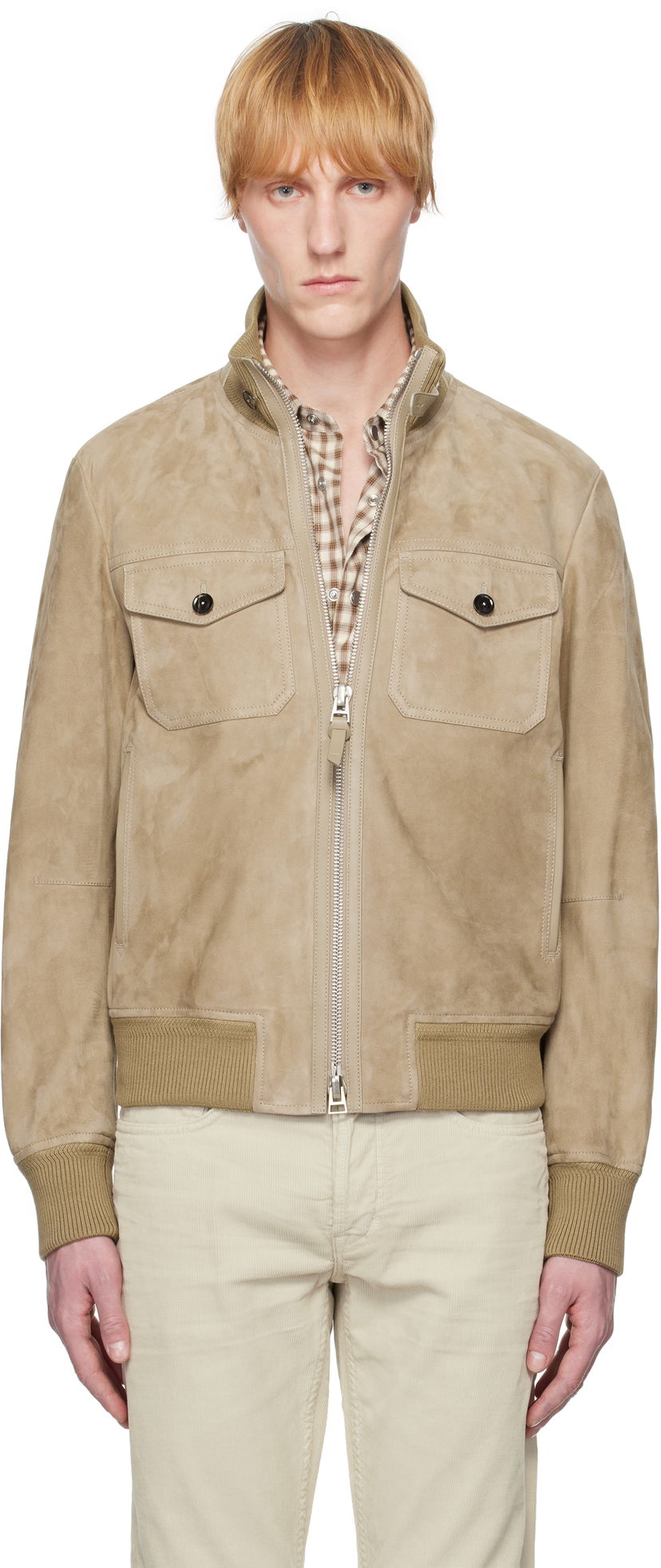 Куртка бомбер Tom Ford TOM FORD Chest Pocket Suede Bomber Jacket бежевий | LBS060-LMS020S25