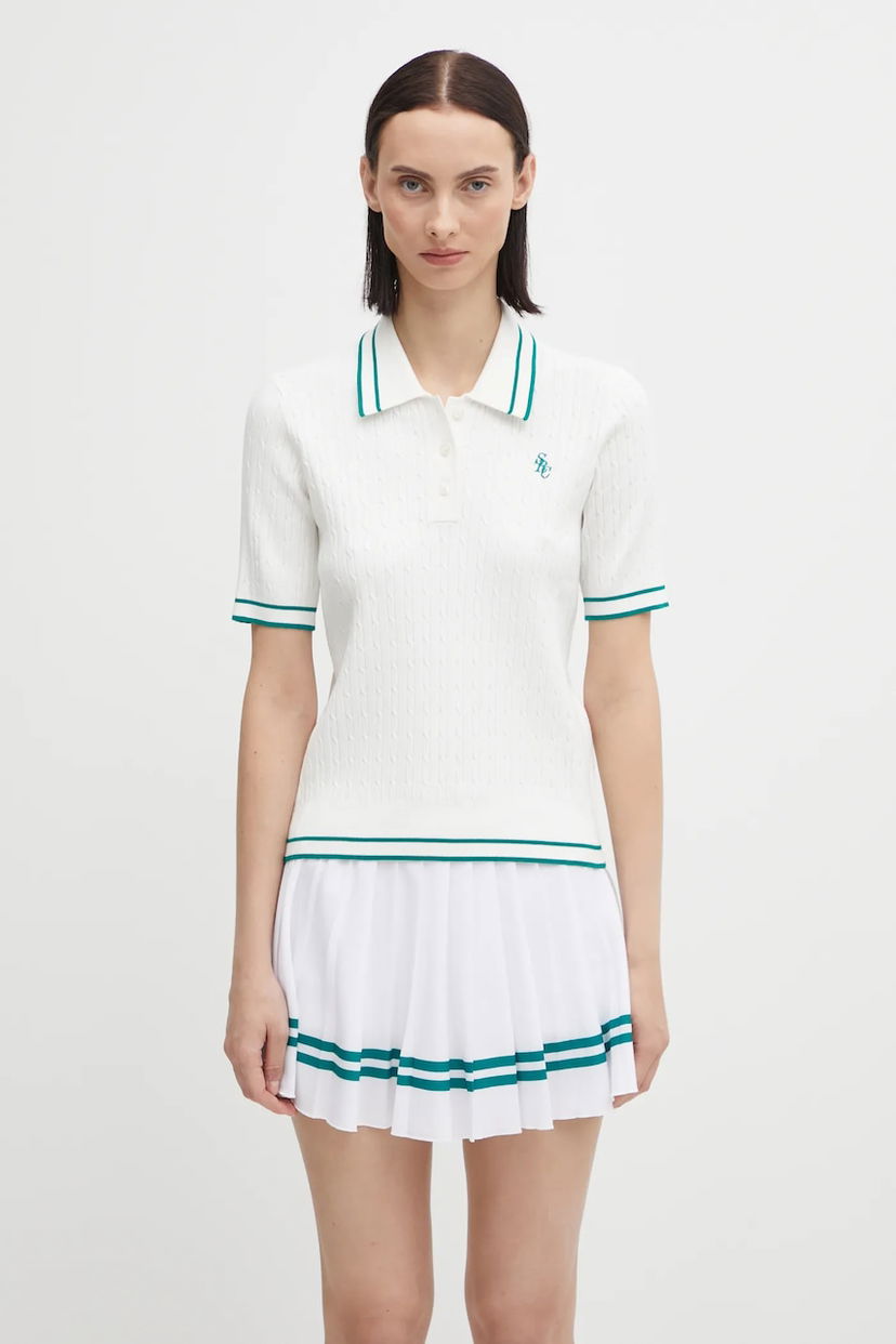 Сорочка поло Sporty & Rich Src Mini Cable Knit Short Sleeve Polo Shirt with Contrast Trim білий | TO068621302WH27