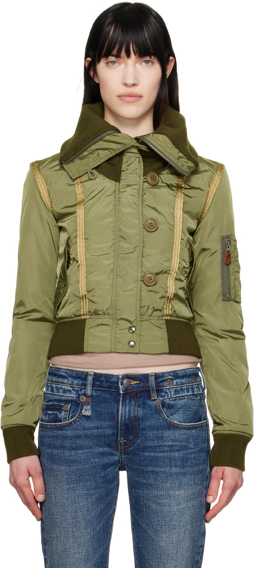 Куртка бомбер R13 R13 High Neck N2B Shrunken Bomber Jacket Зелений | R13WR348-R448B