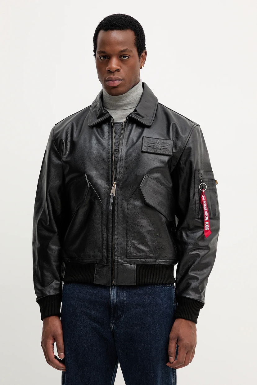 Куртка бомбер Alpha Industries Leather Bomber Jacket чорний | 100109.03