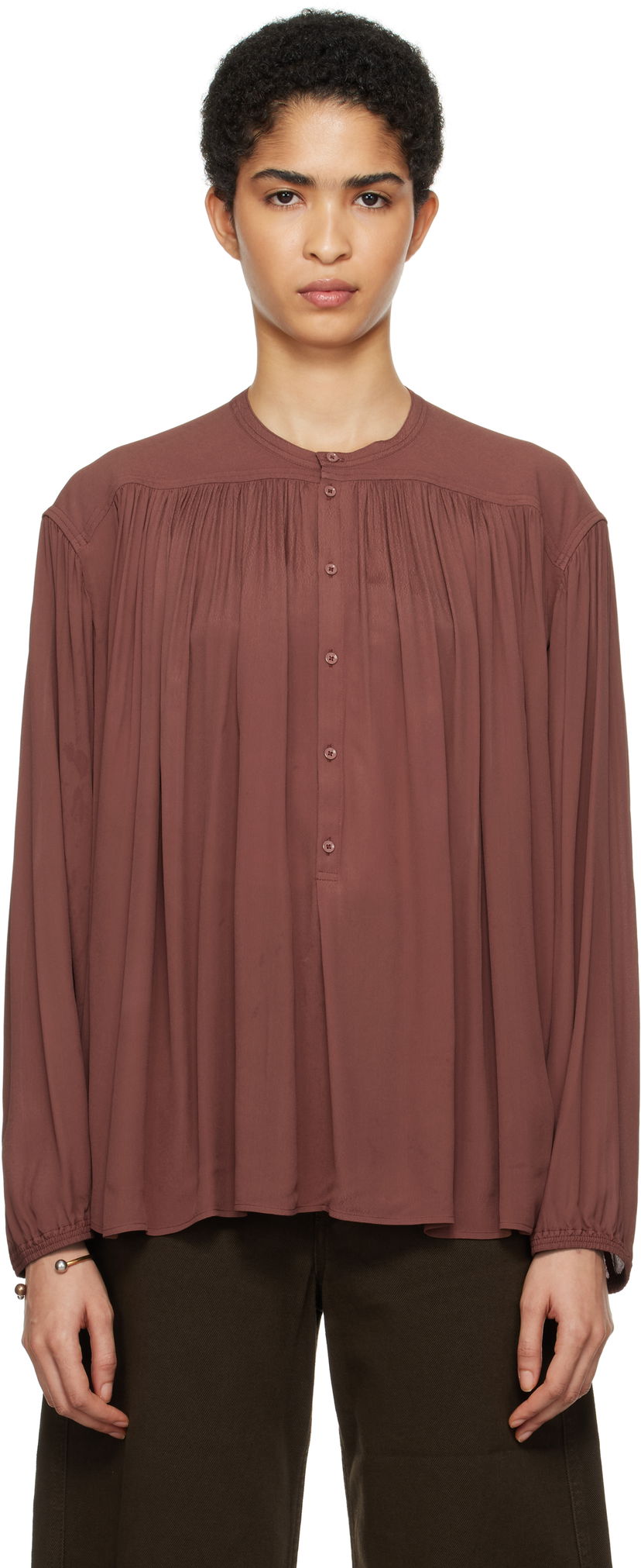 Сорочка LEMAIRE Lemaire Gathered Long Sleeve Blouse Коричневий | TO1238 LF832