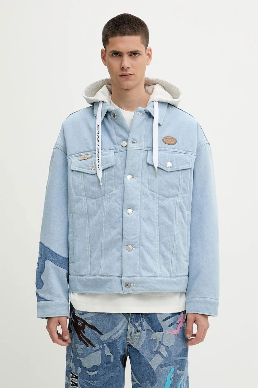 Куртка AAPE by A Bathing Ape AAPE By A Bathing Ape Denim Jacket With Hood Синій | AAPJKM7679XXN