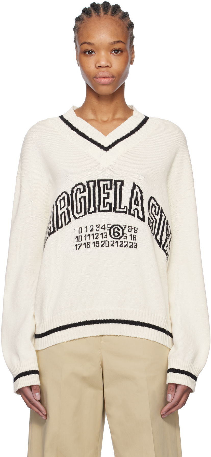 Cветр Maison Margiela MM6 Maison Margiela Varsity Jacquard Sweater білий | S52HN0009 M13085
