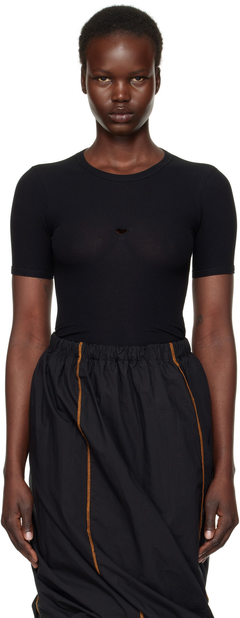 Футболка Baserange Heart Cutout Ribbed T-Shirt чорний | TOHS-RB-000