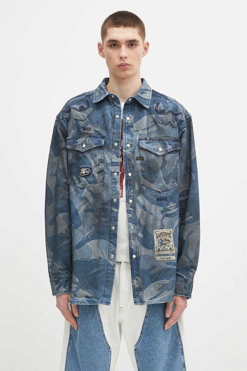 Сорочка AAPE by A Bathing Ape AAPE Main Long Relaxed Fit Shirt Синій | AAPSTM8521XAO