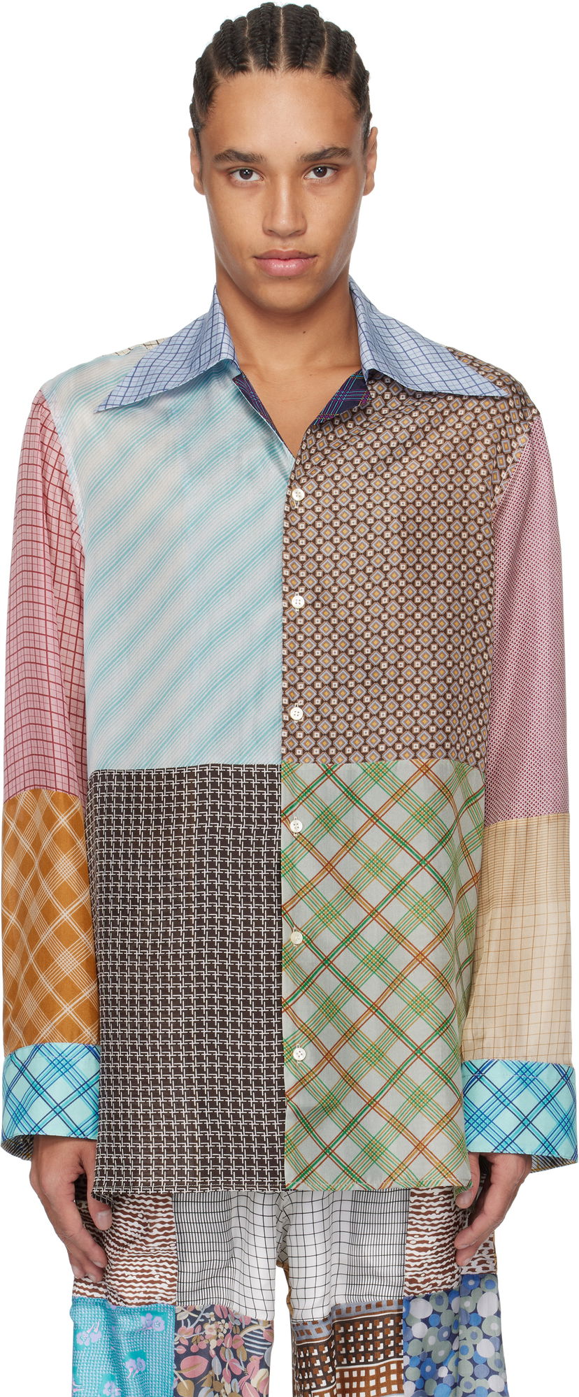 Сорочка Marine Serre Marine Serre Regenerated Silk Patchwork Lapel Collar Shirt Різнокольоровий | USI031A UWOV0028