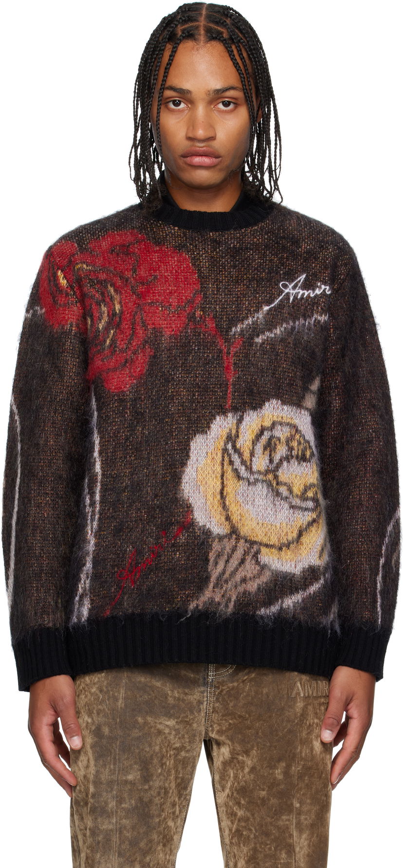 Cветр AMIRI AMIRI Floral Crewneck Sweater чорний | AMKNCW1098