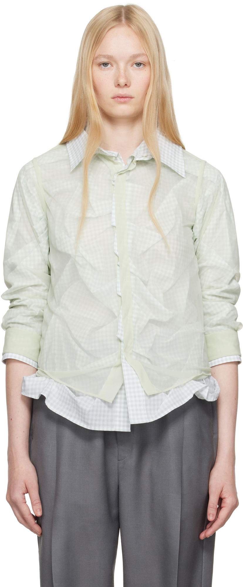 Сорочка Maison Margiela Maison Margiela Layered Gingham Shirt Зелений | S51DT0016 MTJ024