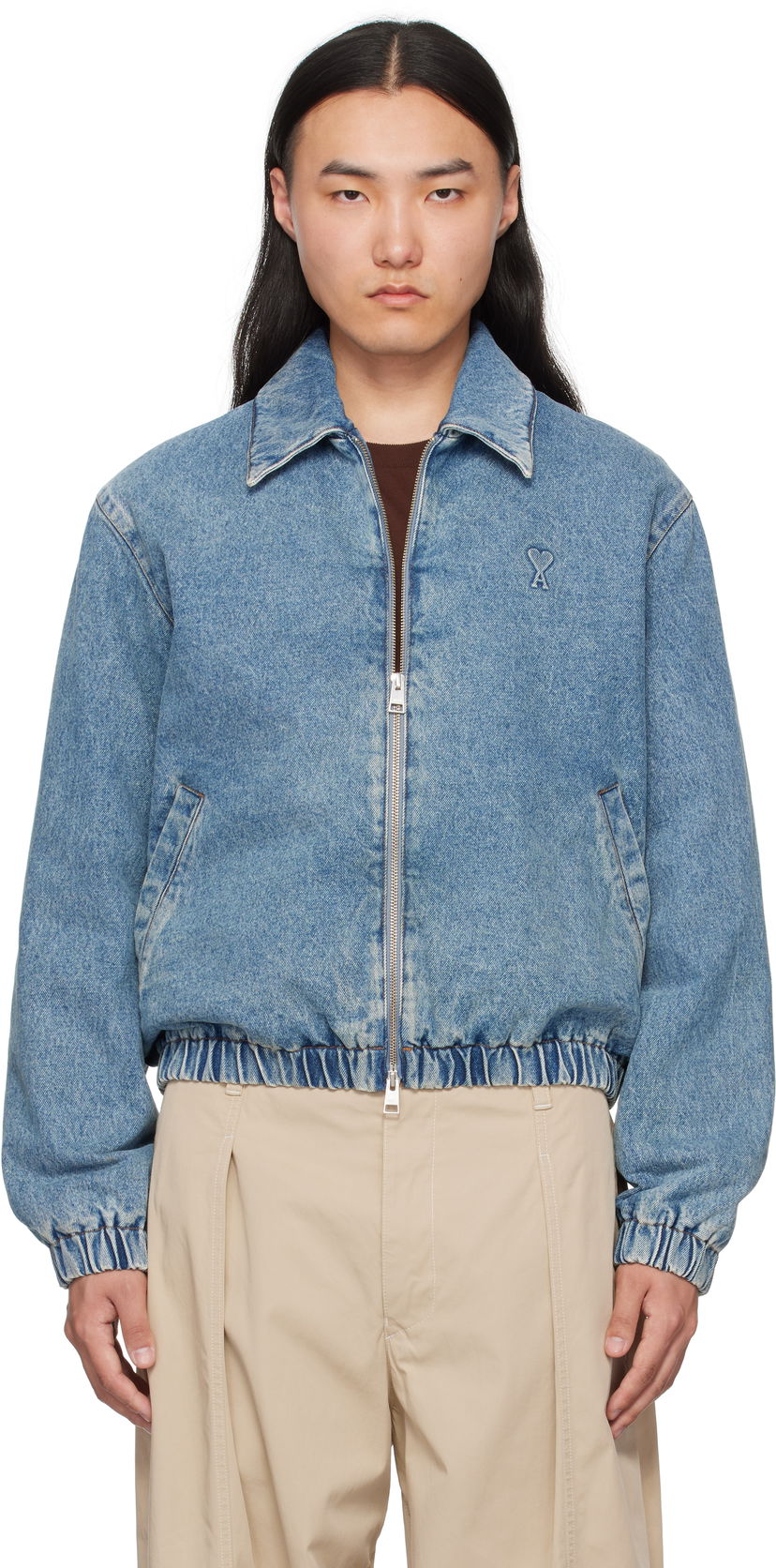 Куртка бомбер AMI AMI Paris Ami de Coeur Denim Jacket Синій | HJK043.DE0046