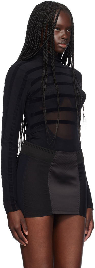 Футболка Jean Paul Gaultier Jean Paul Gaultier Striped Flocked Semi-Sheer Turtleneck Bodysuit чорний | 24/30-F-BD048I-T004-0000, 1