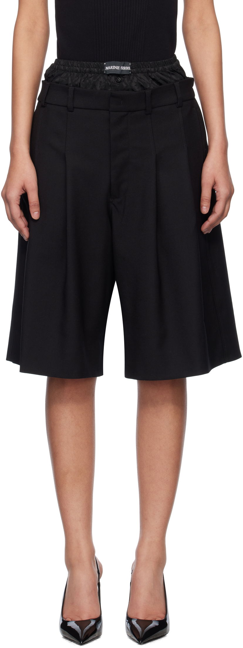 Шорти Marine Serre Marine Serre Virgin Wool Twill Shorts чорний | MSH010A RWOV0001