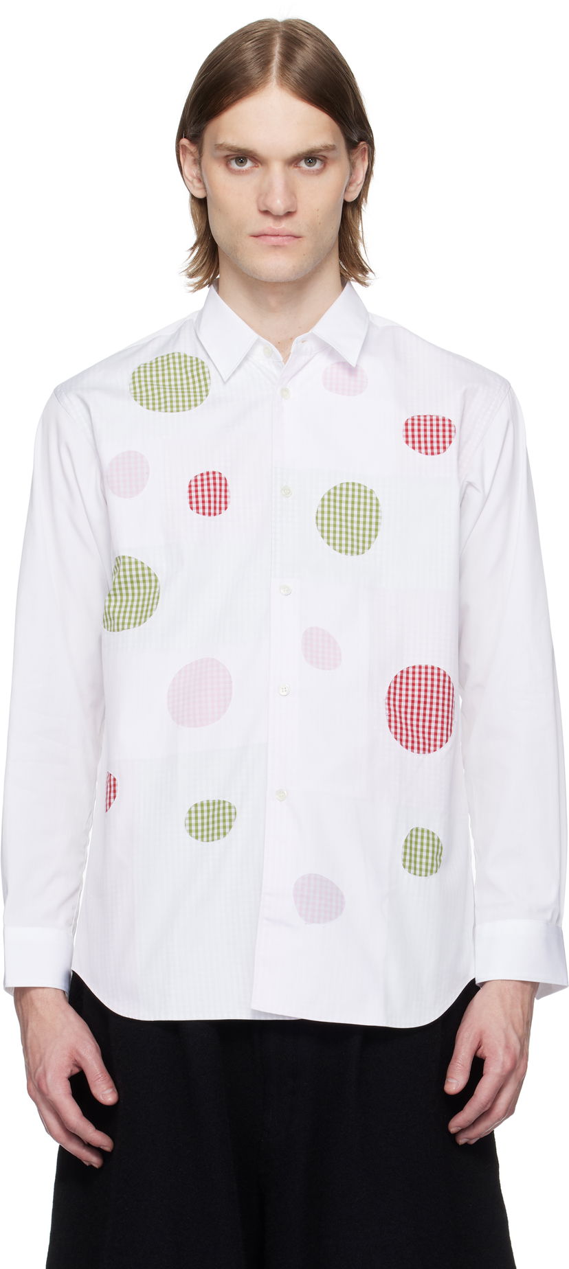 Сорочка Comme des Garçons Comme des Garçons Cotton Poplin Check Appliqué Shirt білий | FO-B007-051