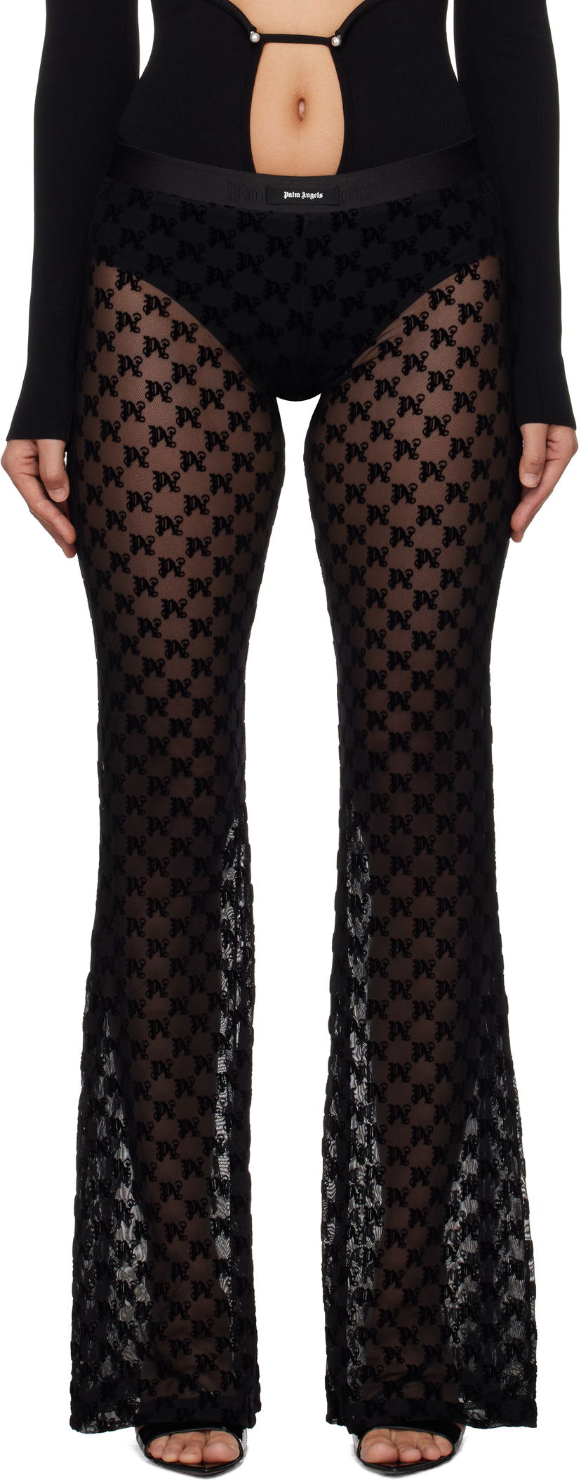 Штани Palm Angels Monogram Tulle Trousers чорний | PWCA101F24FAB0011010