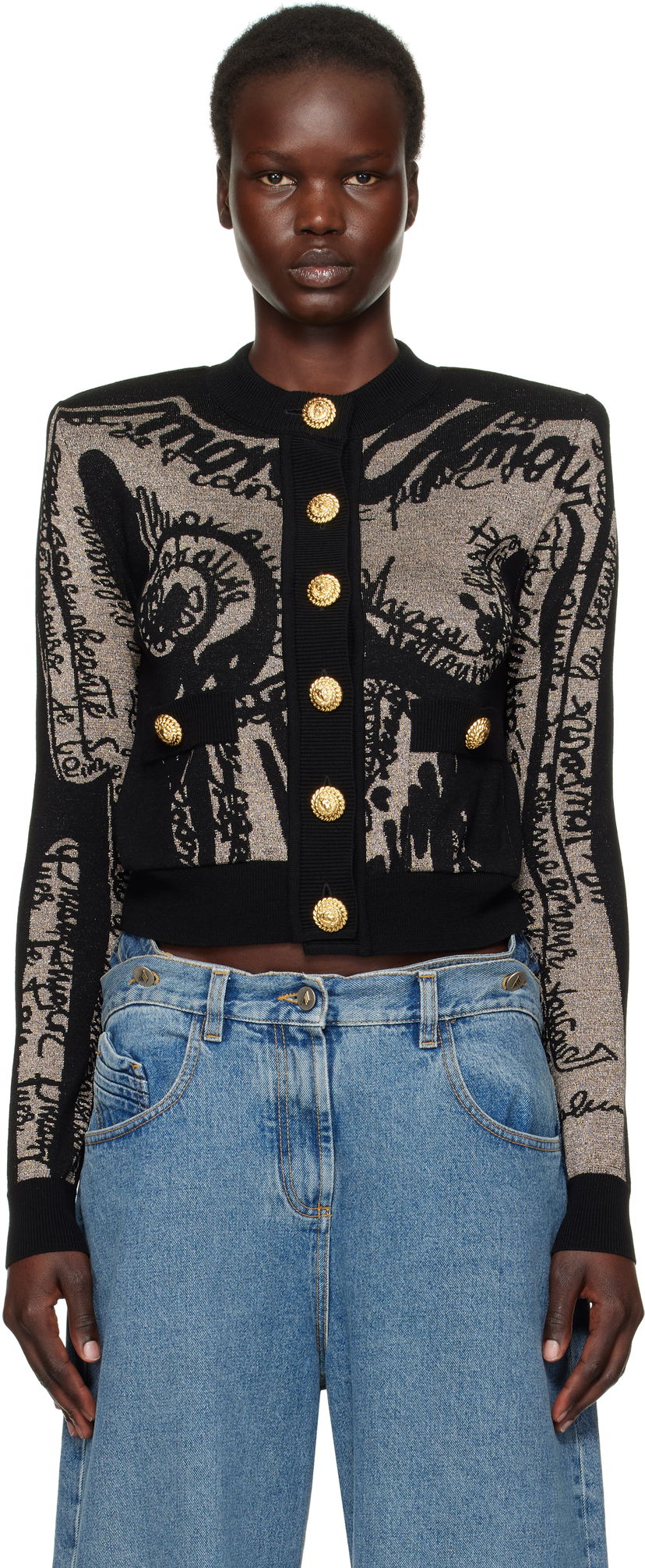 Cветр Balmain Balmain Jacquard Knit Cardigan with Body Motif чорний | EF1KL133KH93