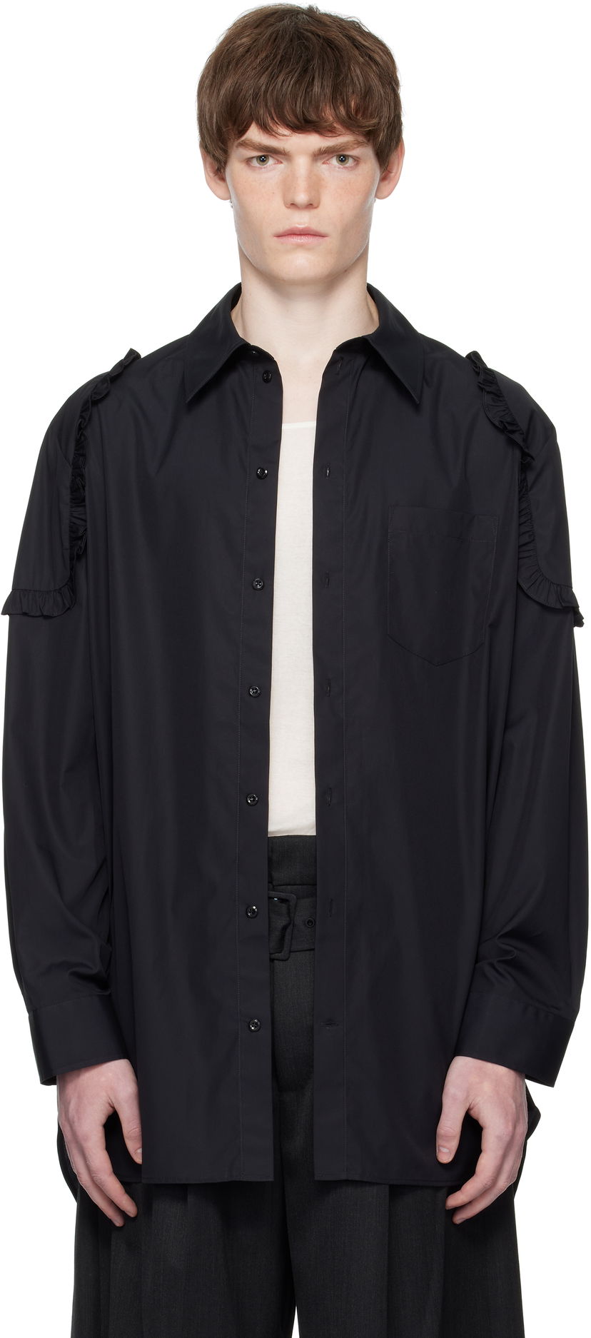 Сорочка Simone Rocha Simone Rocha Ruffle Shoulder Patch Tunic Shirt чорний | 5383 1025