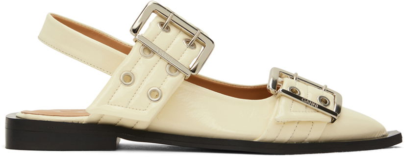 Одяг GANNI GANNI Feminine Buckle Ballerina Flats білий | S2581