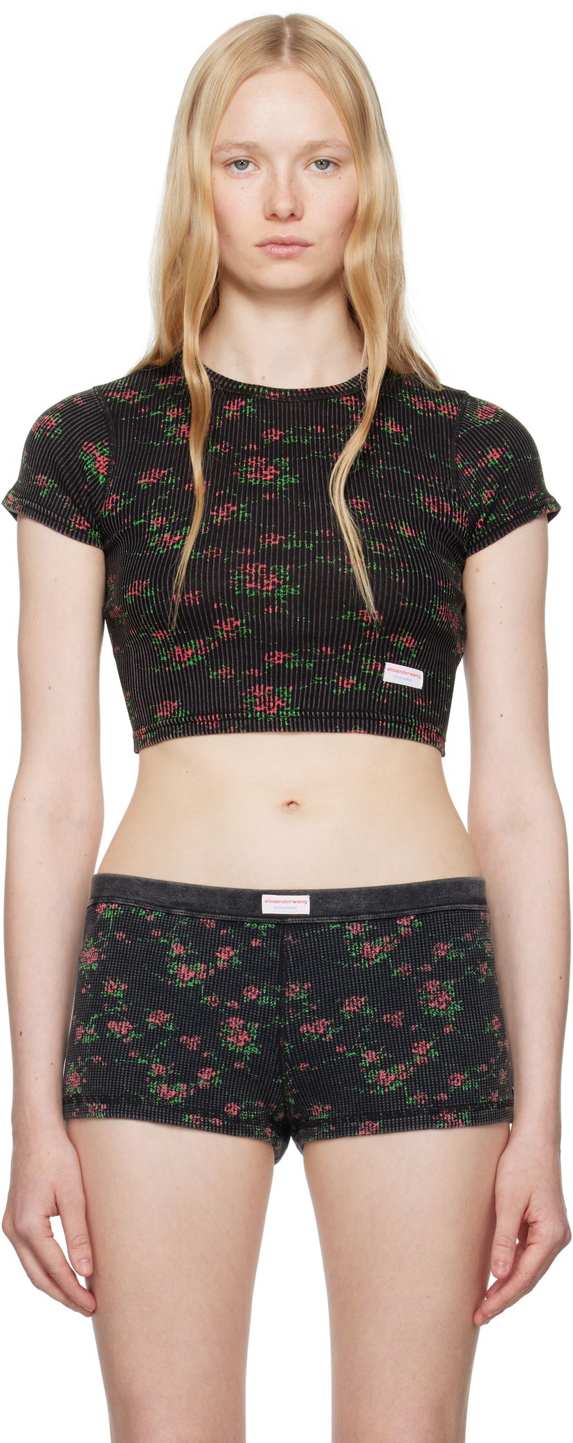Трусики Alexander Wang Alexander Wang Floral-Print Ribbed Baby T-shirt чорний | 8C2238046P