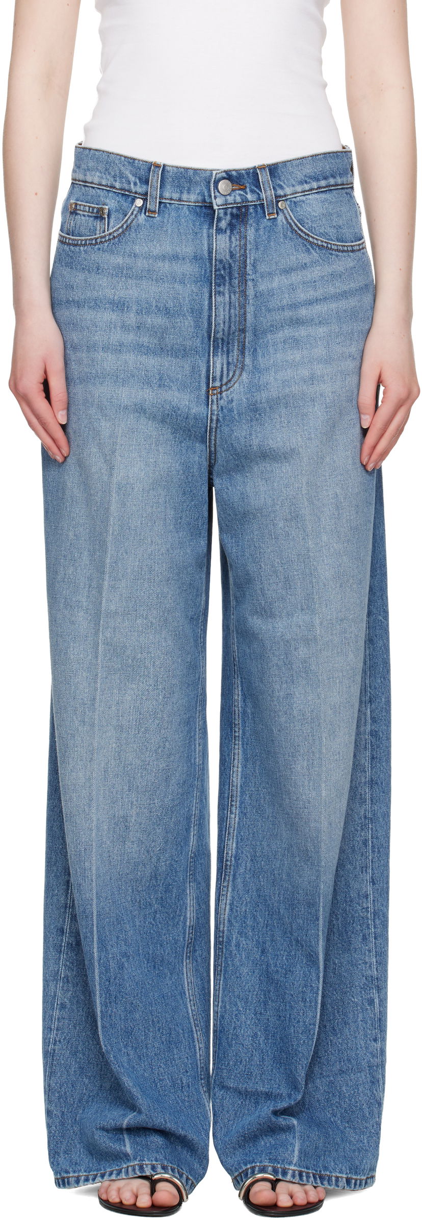 Джинси Stella McCartney Stella McCartney Faded Wide-Leg High-Rise Jeans Синій | 6D04133SQH27