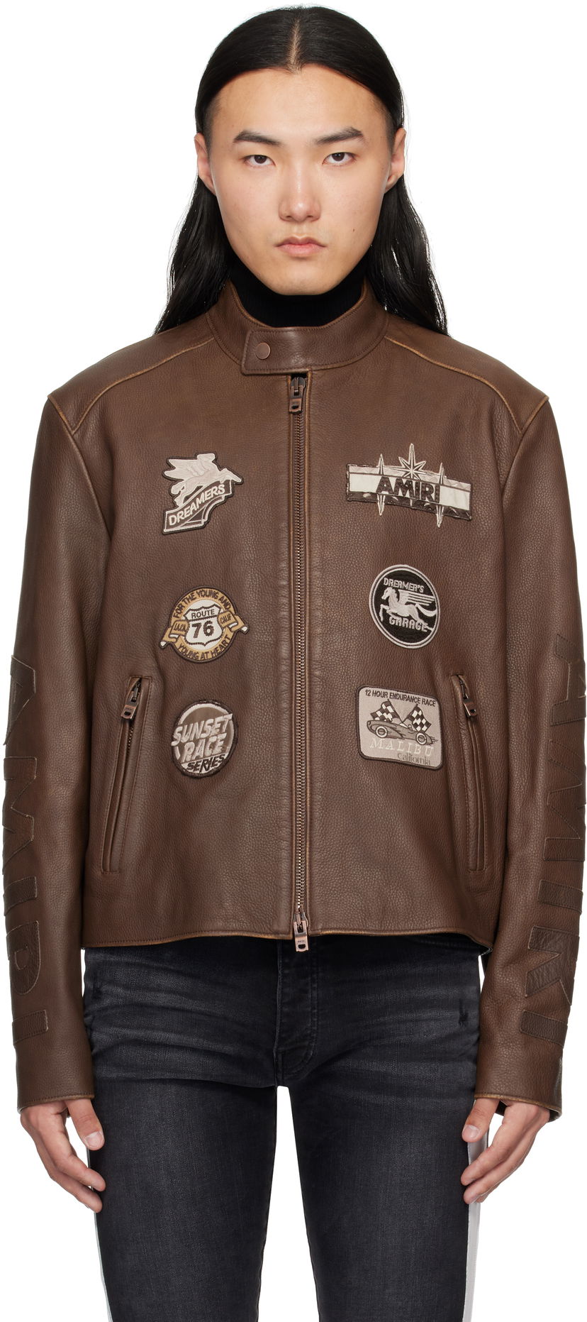 Куртка бомбер AMIRI AMIRI Patch Racer Leather Jacket Коричневий | AMLTJT1021