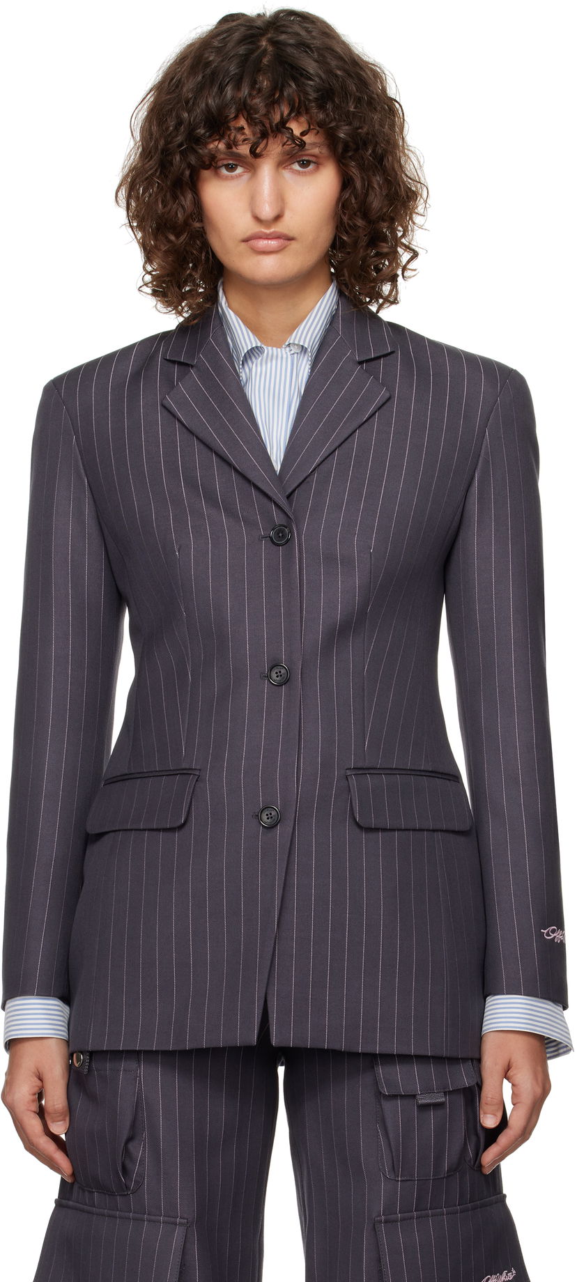 Пальто Off-White Pinstripe Fitted Blazer Сірий | OWEF123F24FAB001073B