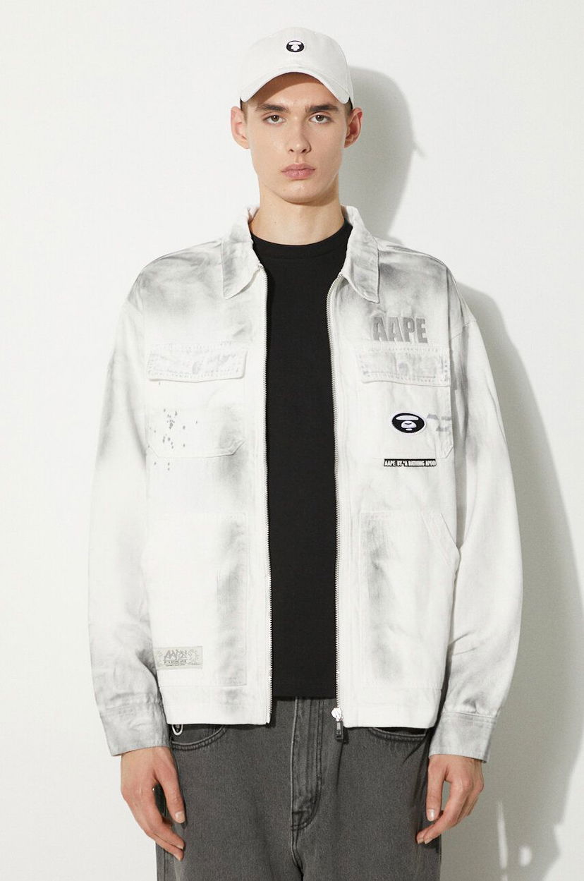 Куртка AAPE by A Bathing Ape AAPE Men's White Denim Jacket AAPLJM7644XBM білий | AAPLJM7644XBM