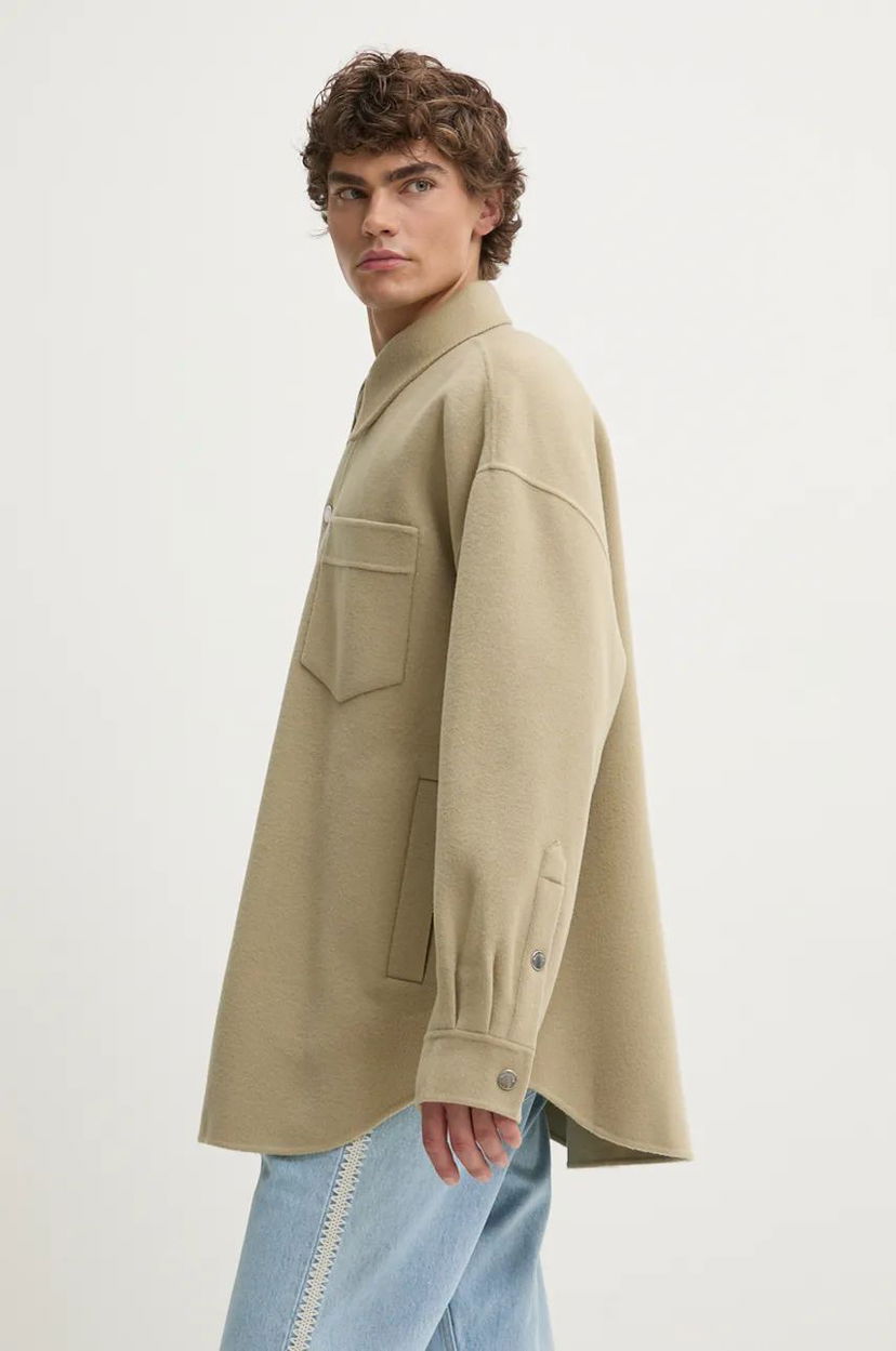 Сорочка Nanushka Oversized Wool Shirt Jacket Зелений | NM24PFJK00962