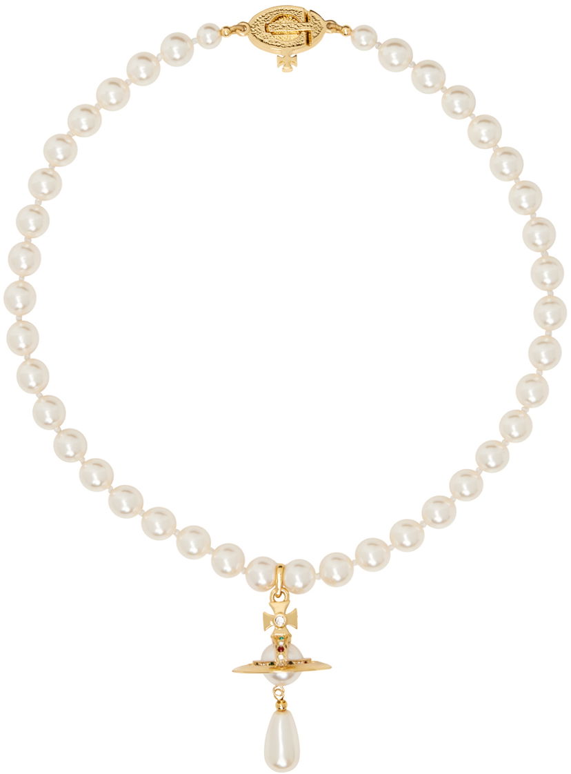 Кольє Vivienne Westwood Pearl Drop Choker Necklace Металік | 63030008-02R118-CN