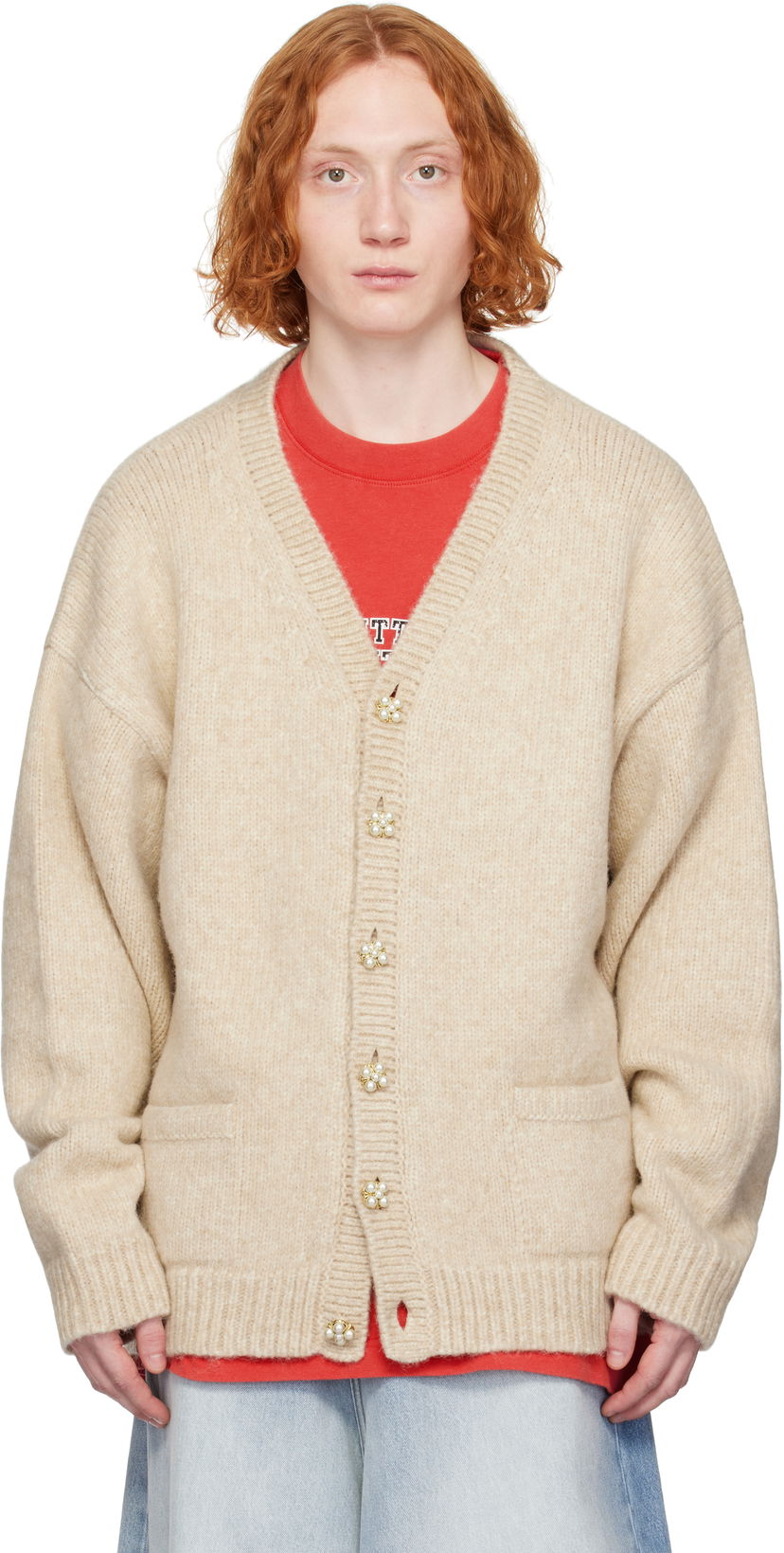 Cветр VETEMENTS Vetements Classic Pearl Button Cardigan бежевий | UA66KN200T