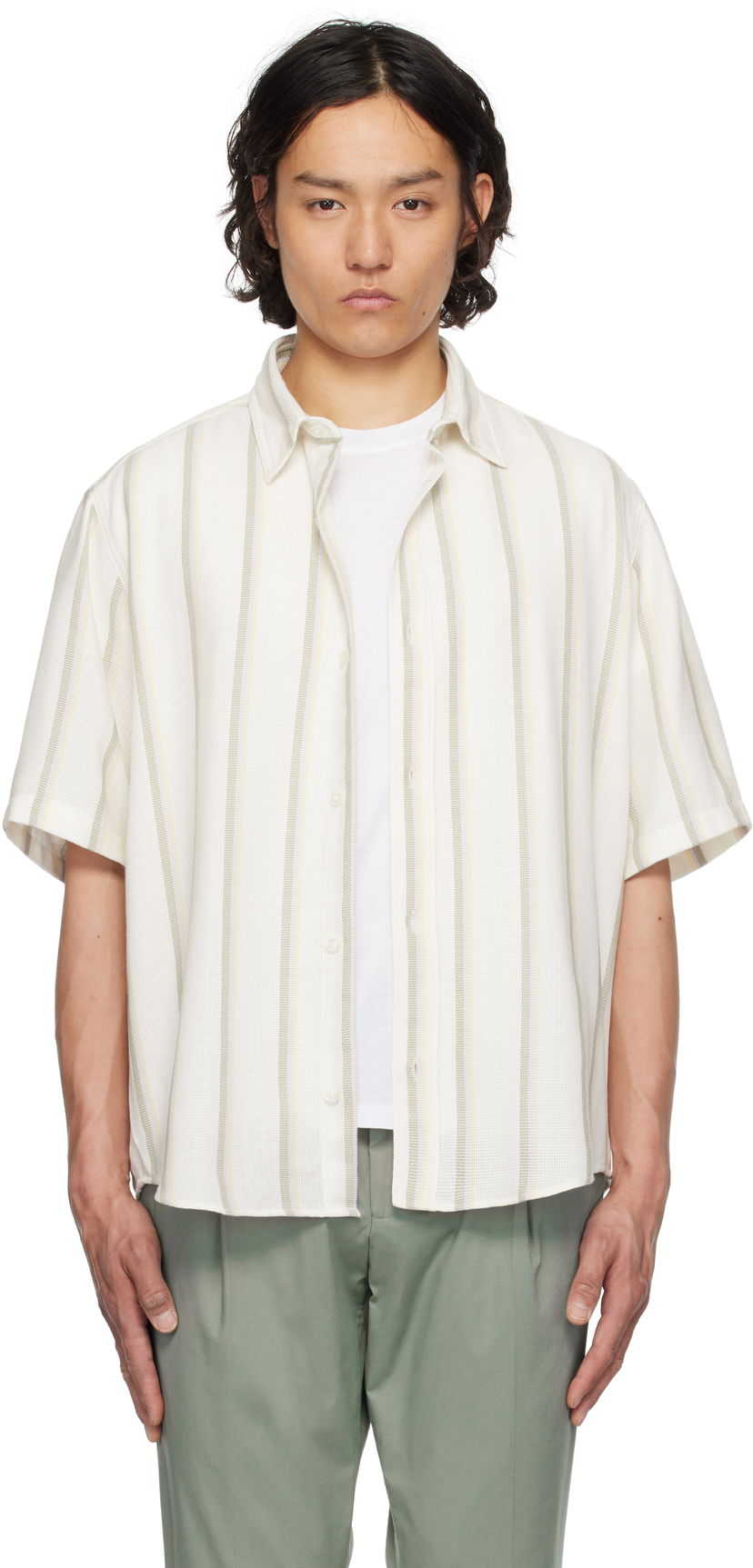 Сорочка BOSS Hugo Loose-Fit Striped Open-Weave Shirt бежевий | 50539341