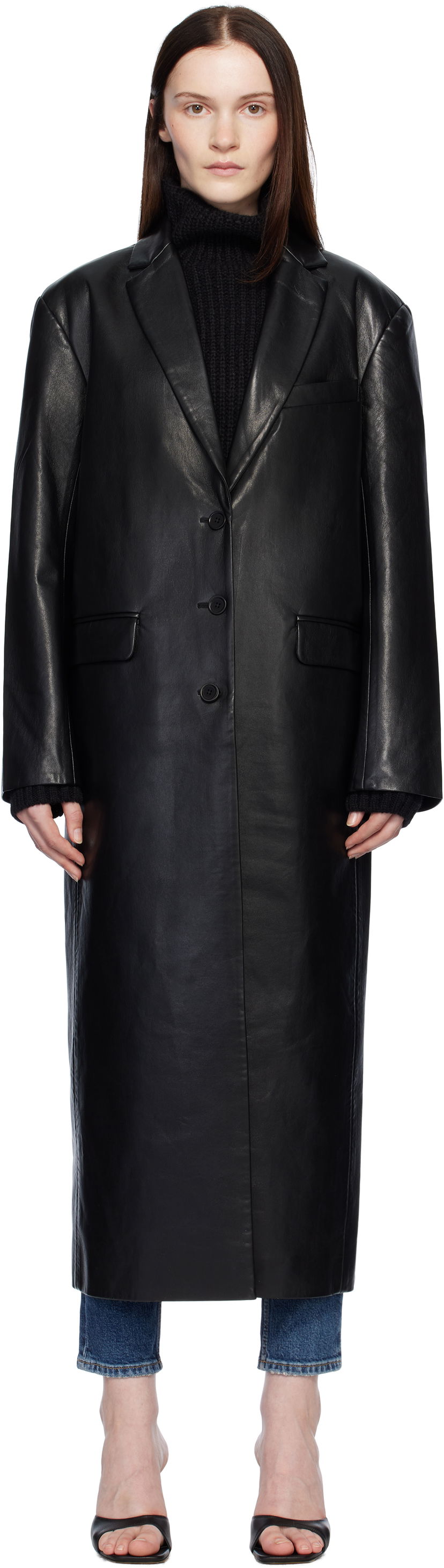 Пальто Anine Bing Quinn Oversized Faux Leather Trench чорний | A-01-10220-000