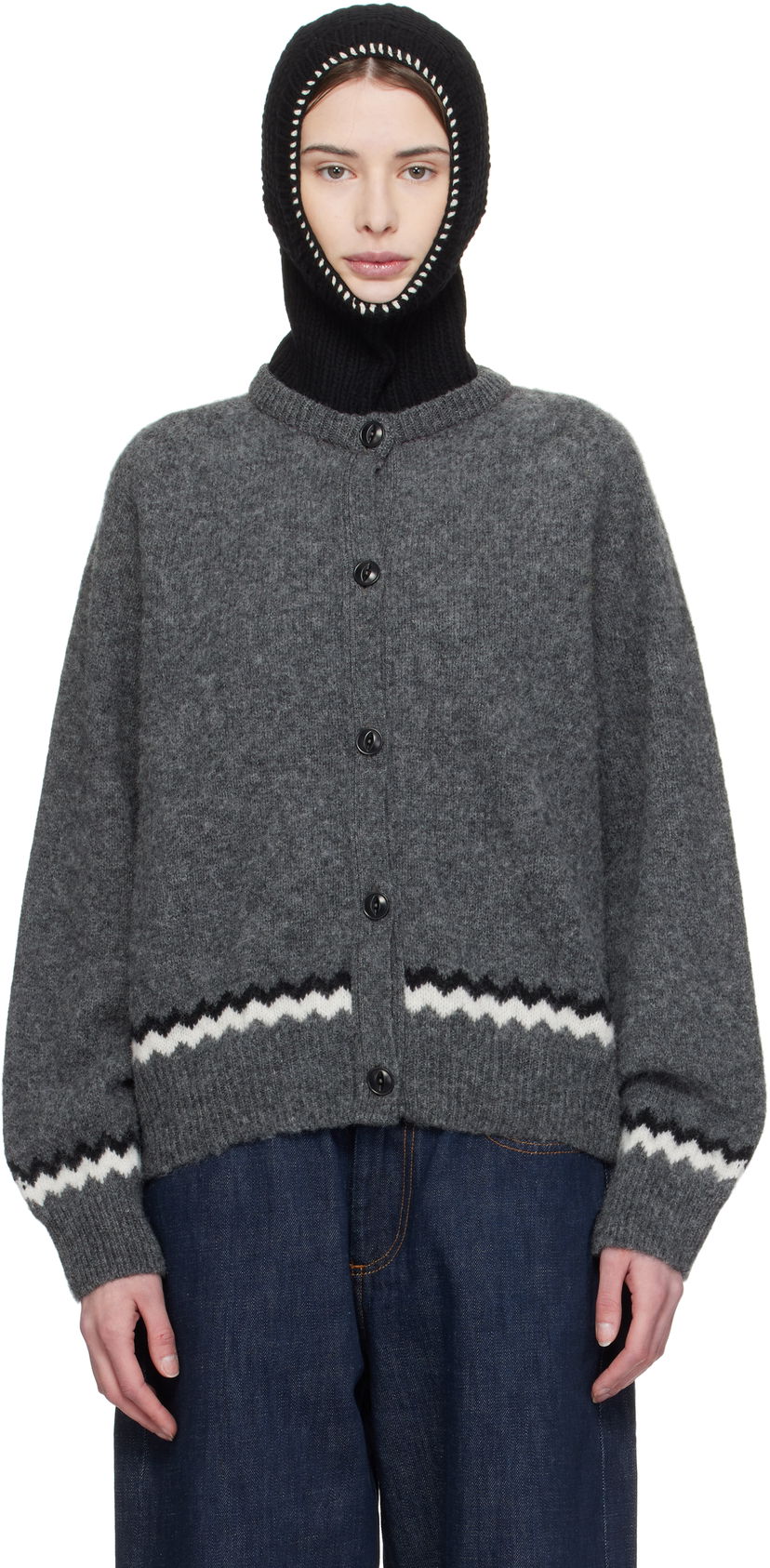 Cветр YMC YMC Atomic Zig Zag Cardigan Сірий | Q8XMD