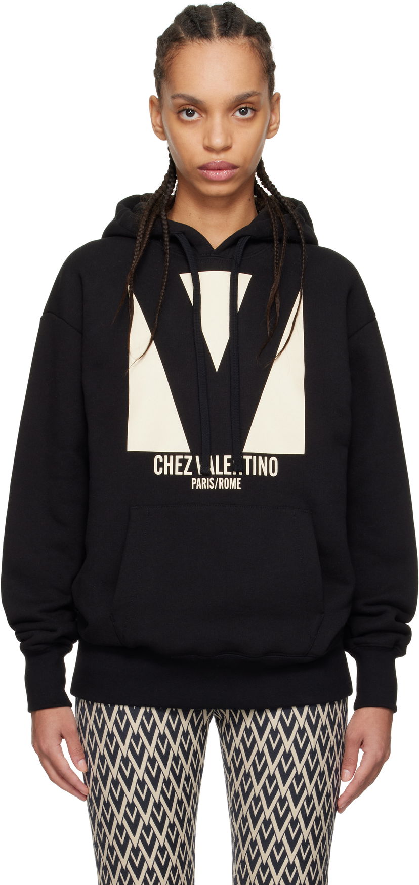 Світшоти Valentino Valentino 'Chez Valentino' Print Cotton Hoodie чорний | 6B3MF24I960