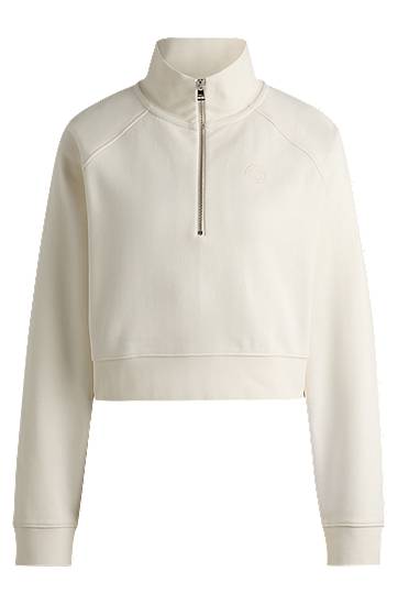 Cветр BOSS Cropped Cotton Terry Sweatshirt with Embroidered Logo білий | 50537102