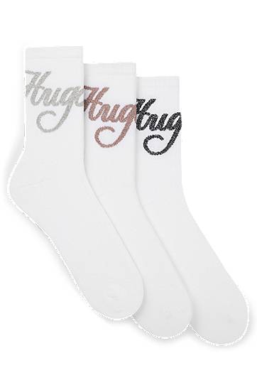 Шкарпетки BOSS Three-pack of short-length socks with sparkly logos білий | 50546384, 0