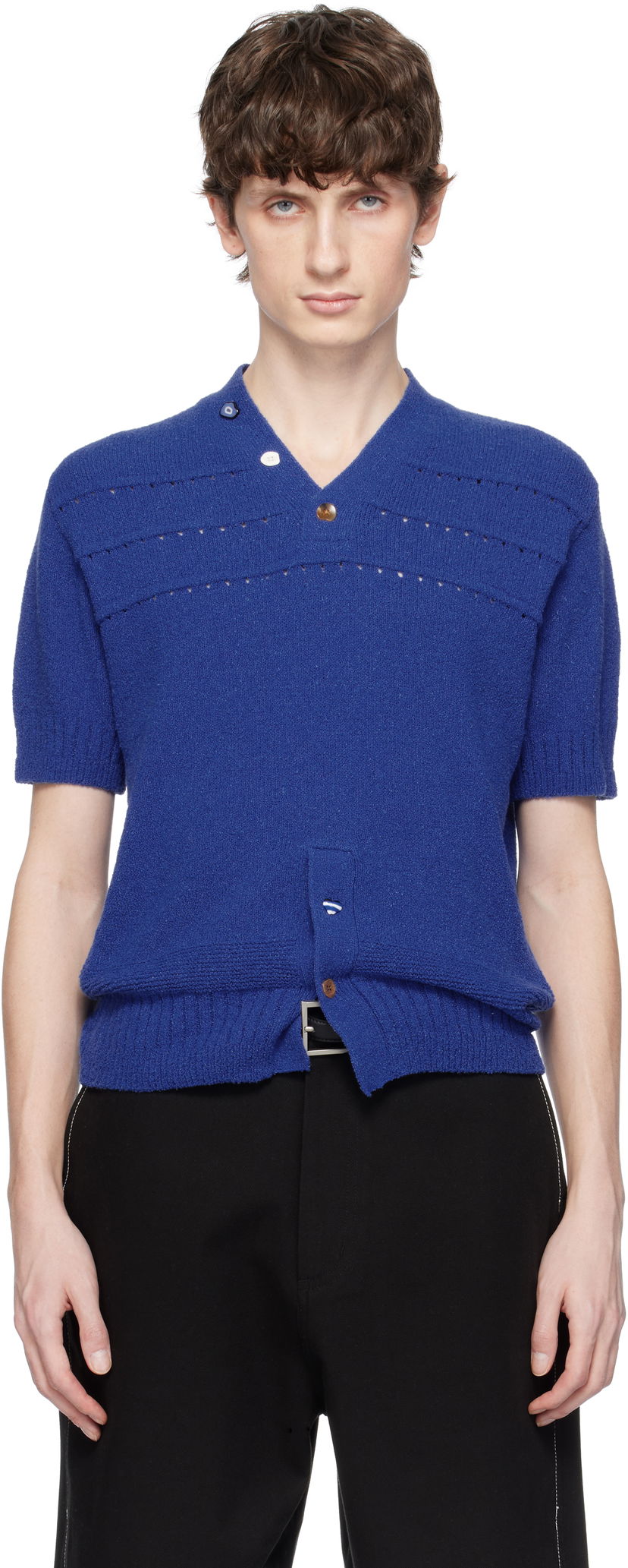Cветр ADER ERROR ADER error Knitted V-Neck Sweater Синій | BO01SSKT0502BL