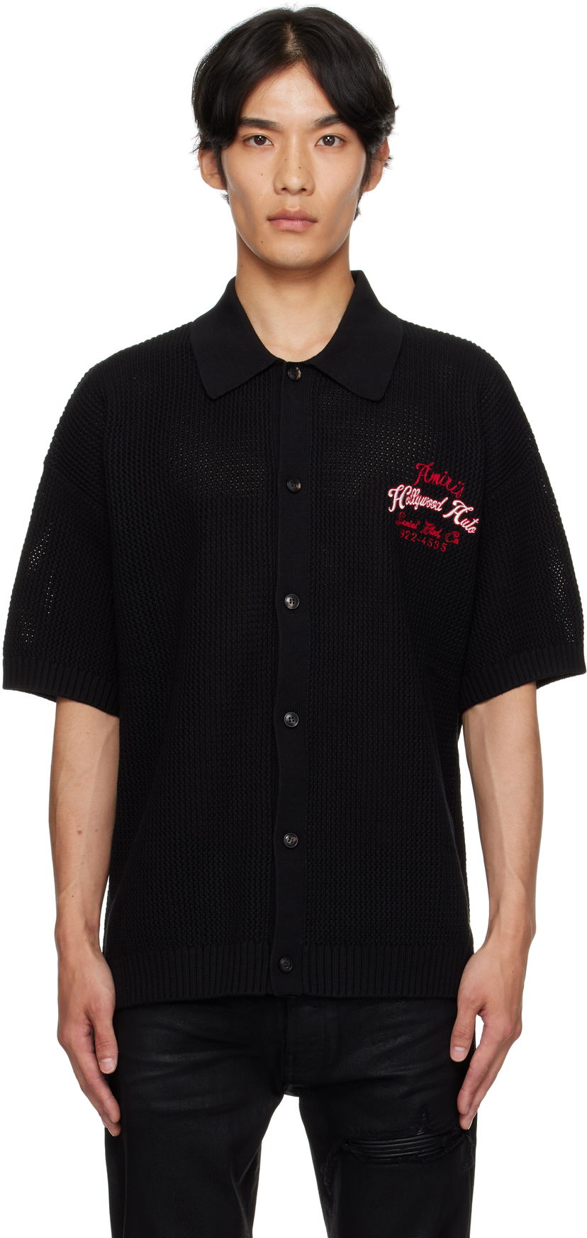 Сорочка поло AMIRI AMIRI 'Hollywood Auto' Mesh Polo Shirt чорний | AMKNIR1028
