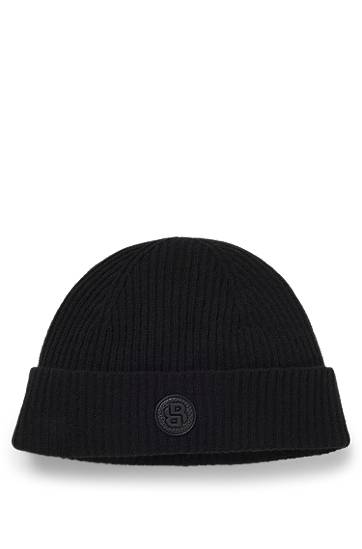 Шапка BOSS Wool-Cashmere Beanie Hat with Double B Monogram чорний | 50551237, 0