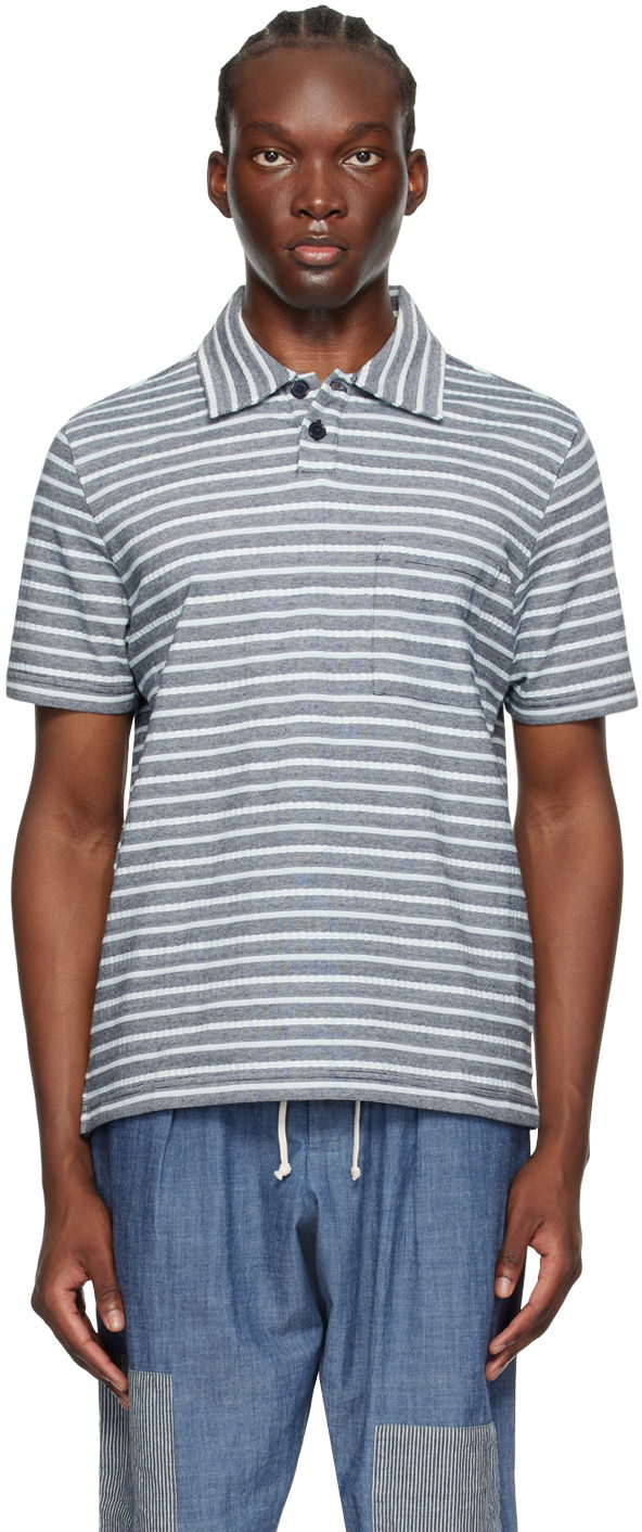 Сорочка поло Universal Works Universal Works Newlyn Striped Polo Синій | P3088
