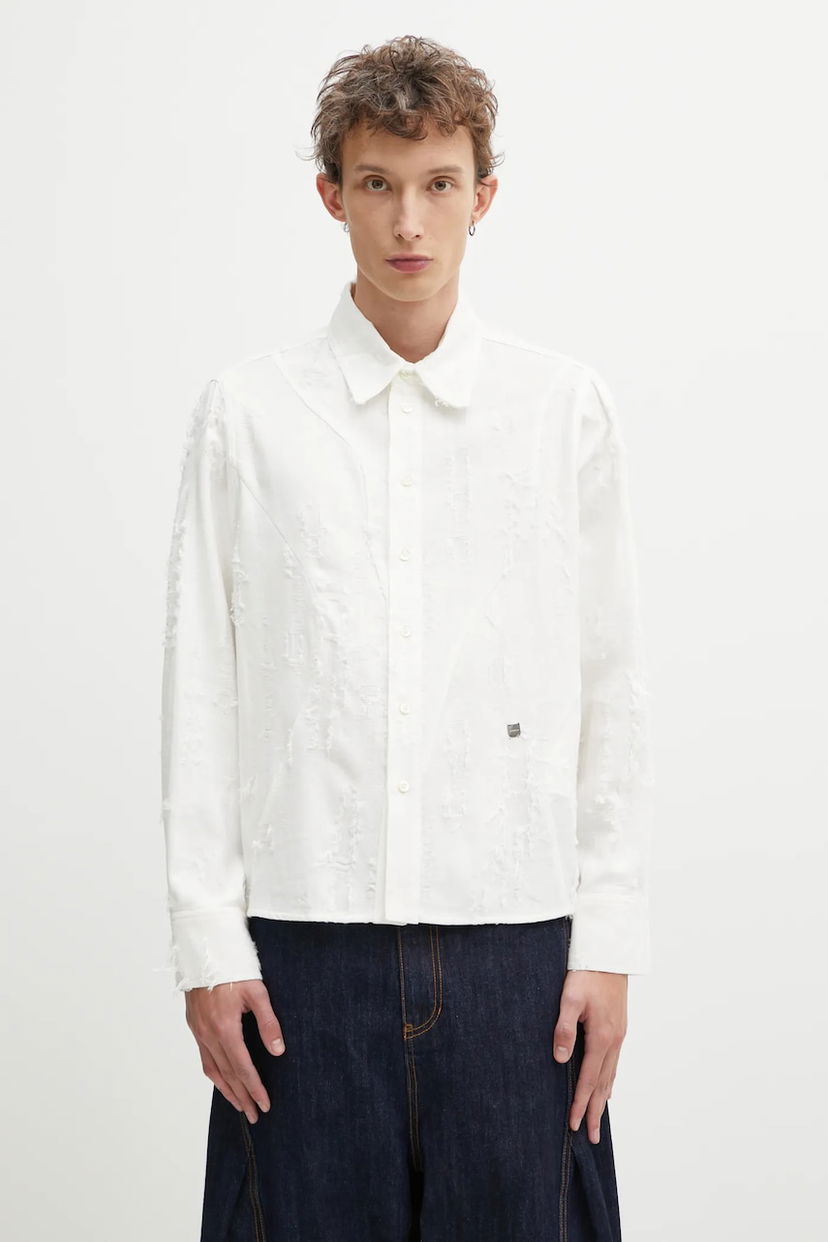 Сорочка ADER ERROR Distressed Linen Blend Regular Fit Classic Collar Shirt білий | BO01FWSH0101OW