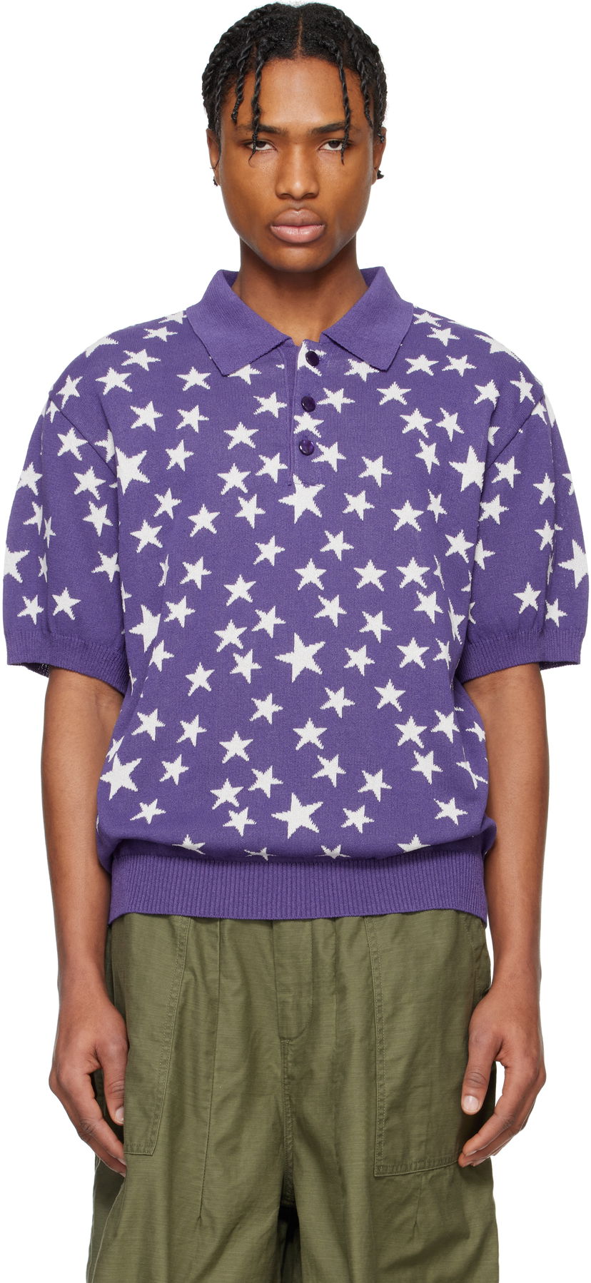 Сорочка поло Needles NEEDLES Short Sleeve Star Knit Polo Фіолетовий | QV375