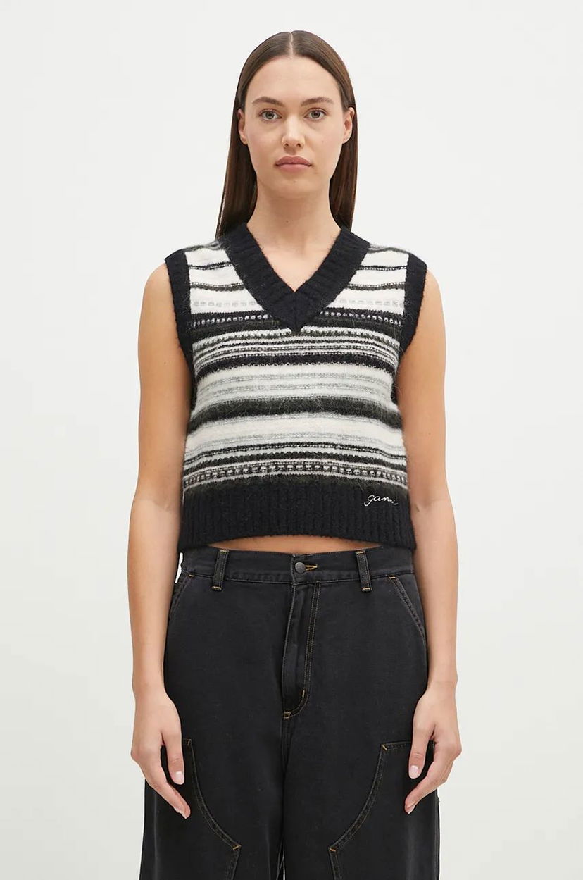 Cветр GANNI Wool Stripe Vest чорний | K2327