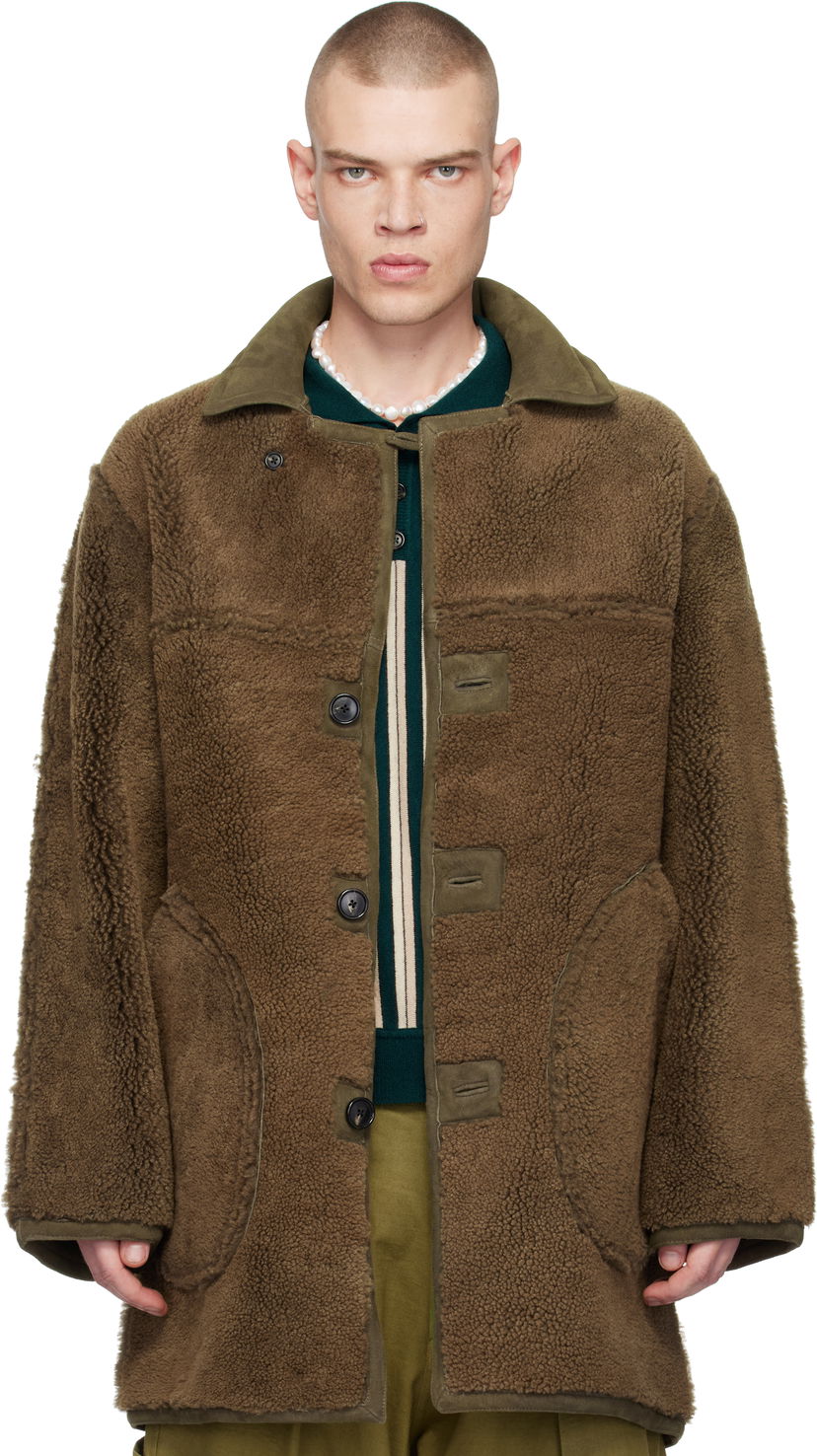 Пальто Bode Reversible Shearling Coat Зелений | MRF24OW016