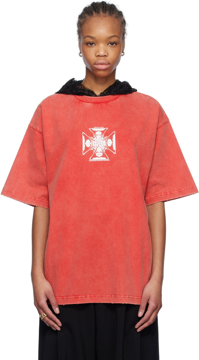 Футболка We11done We11done Heart Cross Hooded T-Shirt Червоний | WD-TH0-25-842-U-RD