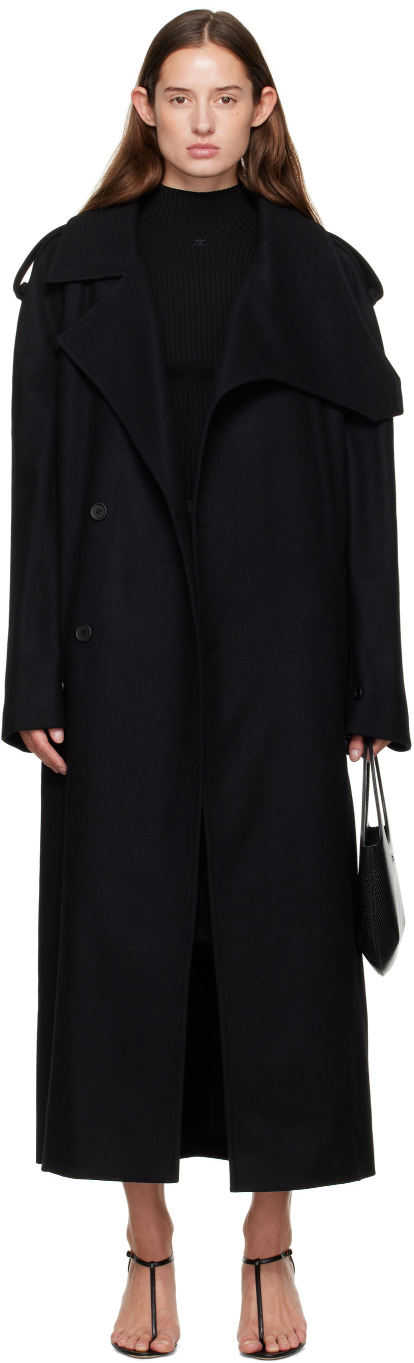 Тренчкот Courrèges Courrèges Oblique Wool Trench Coat чорний | 325CMA236WO0036