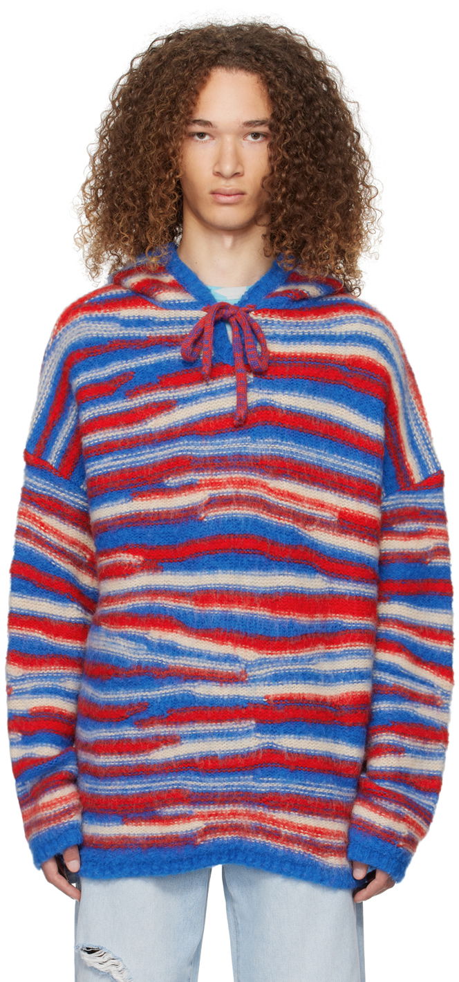 Cветр ERL ERL Striped Knit Hoodie Червоний | ERL07N015