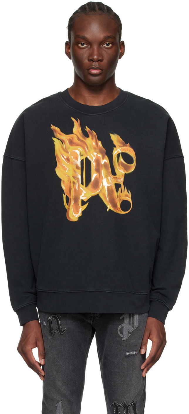 Світшоти Palm Angels Burning Monogram Sweatshirt чорний | PMBA074R24FLE0041076