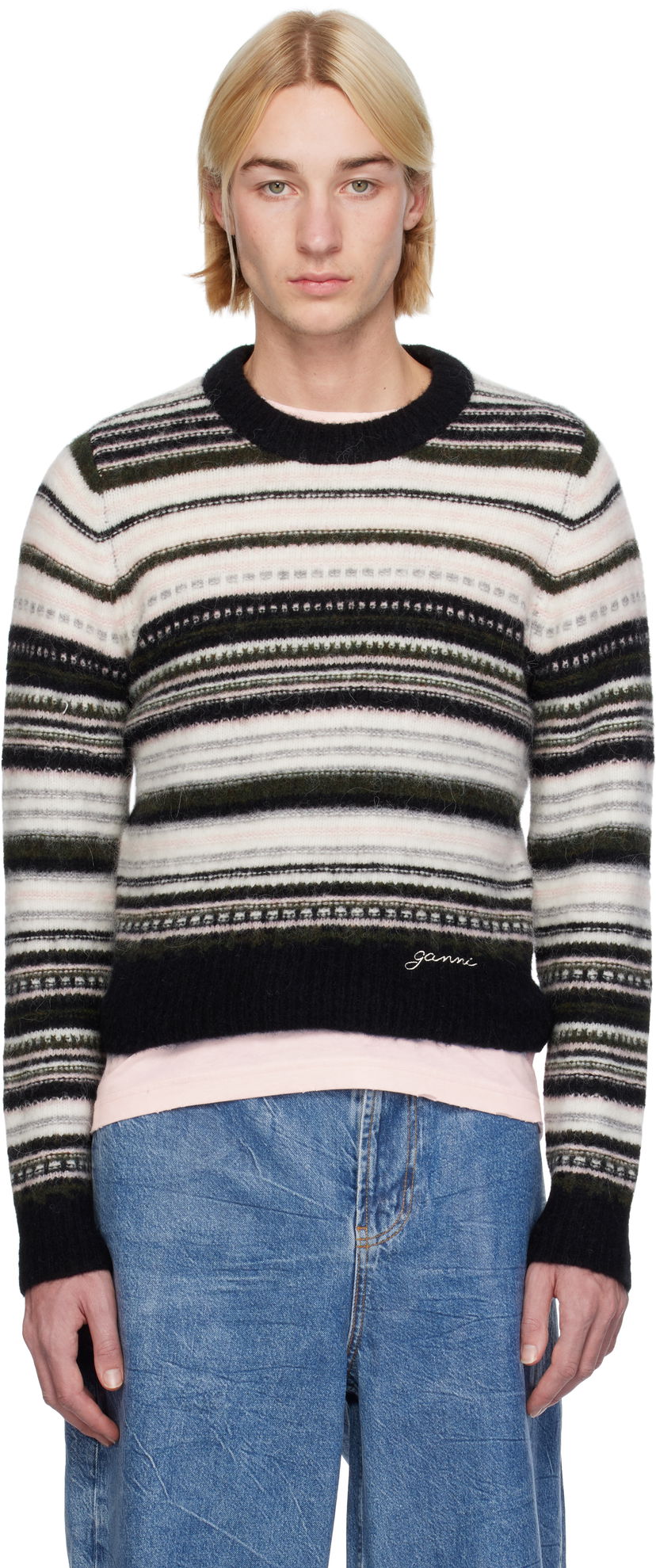 Cветр GANNI Striped Cropped Knit Sweater чорний | K2391