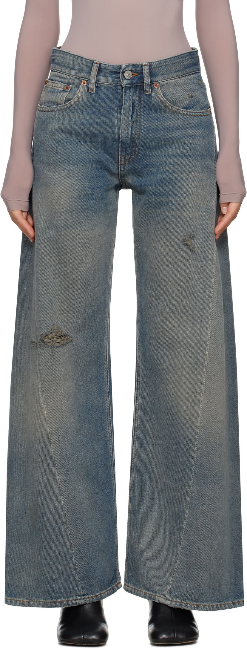Джинси Maison Margiela MM6 Maison Margiela Distressed Wide-Leg Jeans Синій | S52LA0238 M30017